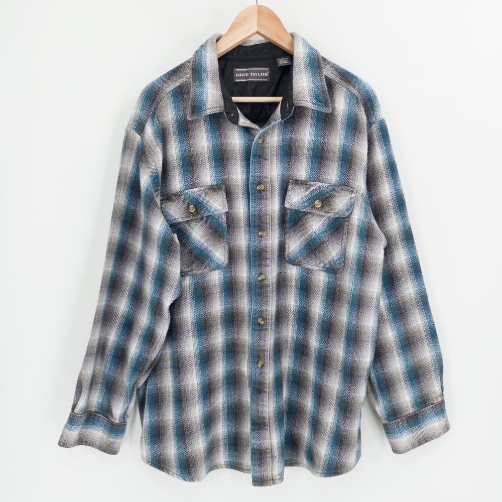 Vintage 90s David Taylor Flannel Shirt Mens XL Blue Plaid Grunge Indie Workwear